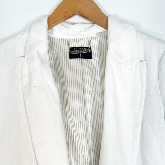 Tahari White Linen Blend Oversized Blazer Jacket - Picture 2 of 12